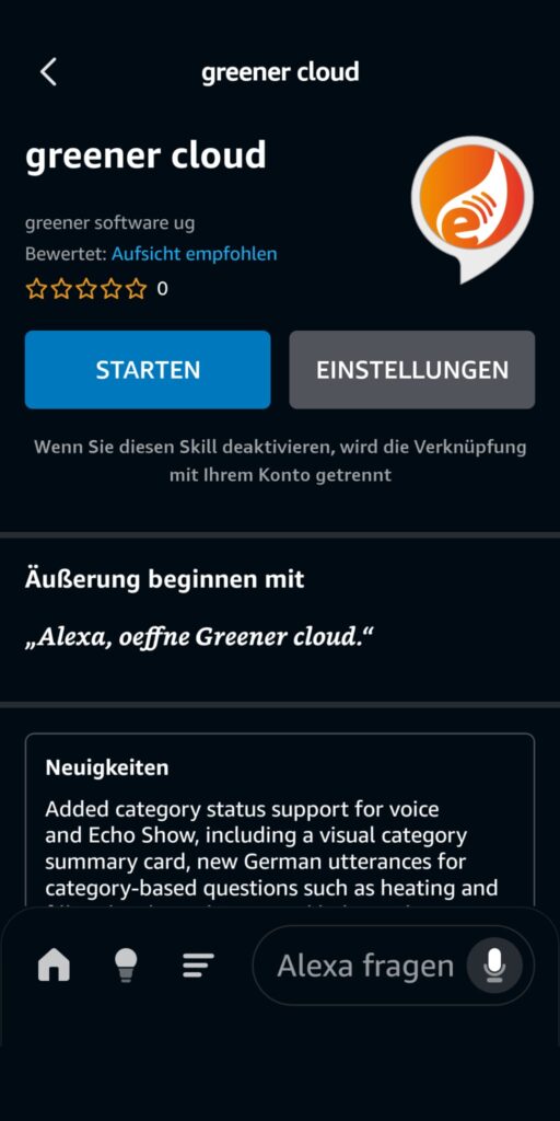Alexa-Skill greener cloud im Amazon Skill Store auf Echo Show