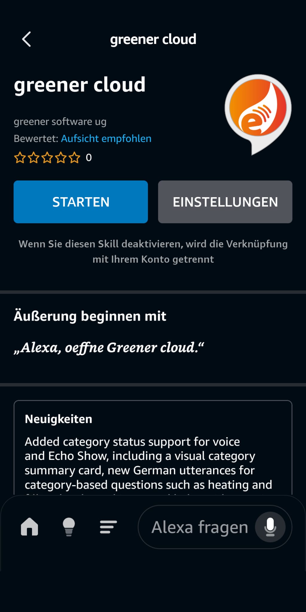 Alexa-Skill greener cloud im Amazon Skill Store auf Echo Show